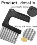 Crinkle-cut veggie cutter with stainless-steel blade and black ergonomic handle