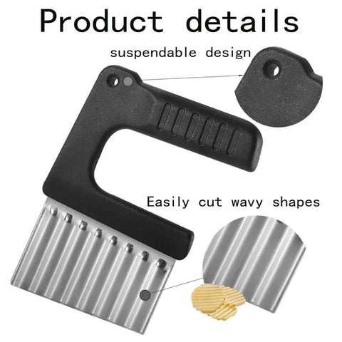 Crinkle-cut veggie cutter with stainless-steel blade and black ergonomic handle