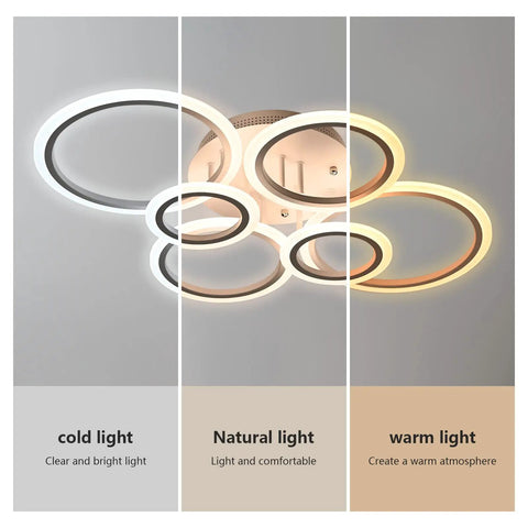 Dope Modern 6 Ring LED Ceiling Light With Remote And App Control, Dimmable 3000K-6000K Flush Mount Fixture
