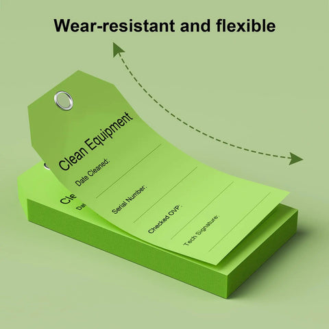 Green Clean Equipment Tags With Wire 500 Pack 2 5 16 By 4 3 4 Inch For Medical And Electrical Equipment Quick Easy Inspection And Maintenance Bright Durable Tags To Mark Clean Versus Dirty, green tag stack