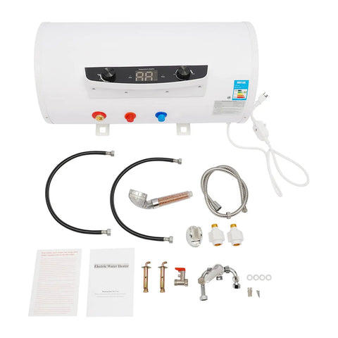 Heavy Duty 50L Horizontal Electric Water Heater With Digital Temperature Control And 110V US Plug Stainless Steel Inner Tank, installation parts included.