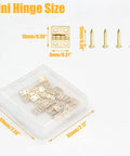 24 Pack Mini Brass Hinges 180 Degree Rotation For Jewelry Box Cabinet DIY Projects With Mounting Nails Golden Durable 10x8mm Hardware Includes Small Plastic Carrying Box