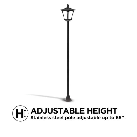 Sun Powered Outdoor Solar Lamp Post Light 65 Inch Tall Black Garden Decor With Warm LED No Wiring Easy Setup Durable Pathway Post Light For Yard Patio with adjustable height indicator