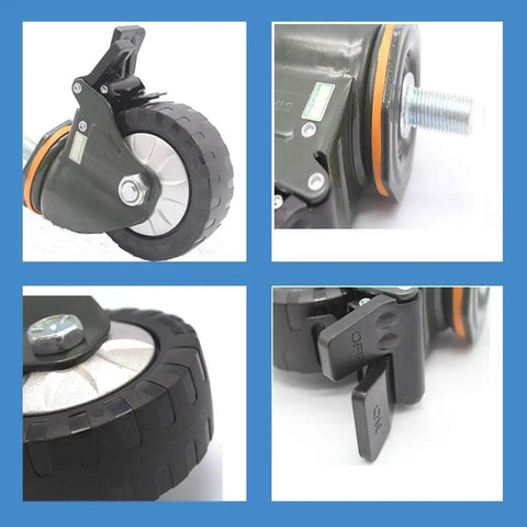 Rugged Four Wheel Castors With 360 Degree Swivel And Brakes 1000 Kg Load Capacity 125 Mm Wheel Industrial Equipment Transport Floor Safe Rubber Wheels With Non Slip Grooves Ideal For Furniture And Machinery, 125 mm rubber wheel with brake