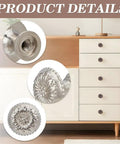 Close-up view of 16 Piece Vintage Silver Flower Embossed Drawer Knobs For Kitchens And Dressers Compact Round Metal Pulls.
