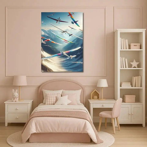 Epic Soaring Gliders Over Majestic Mountain Peaks Wall Art For Home Decor Choose Between Poster Or Ready To Hang Canvas Framed Print 36x24