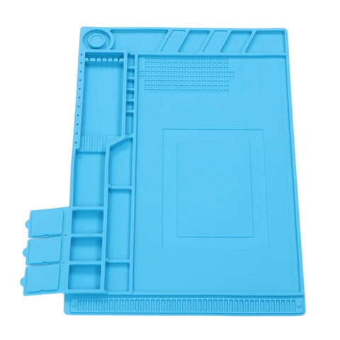 Heat Resistant Silicone Repair Mat With Anti Static Surface Ideal For Cellphone Laptop And Watch Soldering Projects With Pro Grade Screw Pockets And Glue Friendly Work Area For Easy Disassembly And Precise Part Placement, blue mat with pockets