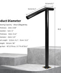Super Solid Single Post Stair Handrail Built Heavy Duty For Outdoor Steps With Ergonomic Handles, 38 inch height, black steel.