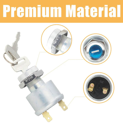 Ignition Switch With Key Two Terminals Carabiner Replacement Part 17421G1 for golf carts, highlighting premium material and details.