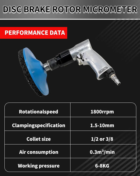 Shop Grade 9 Piece Brake Rotors Tool And Wheel Hub Cleaning Resurfacing Kit With Pneumatic Drill, showing micrometer for rotor measurement.
