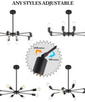 Dope Modern Sputnik 8-Light Industrial Matte Black Chandelier With 180 Degree Rotatable Lamp Cups showing adjustable styles.