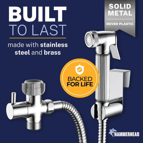 Built To Last Solid Metal Handheld Bidet Sprayer For Toilet With 59 Inch Hose And Leak Proof T Valve Chrome Finish