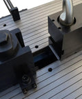 Close-up of Heavy Duty 40 Ton Horizontal Hydraulic Tube And Pipe Bender With 2 Inch Die showing alignment mechanism and grooves.