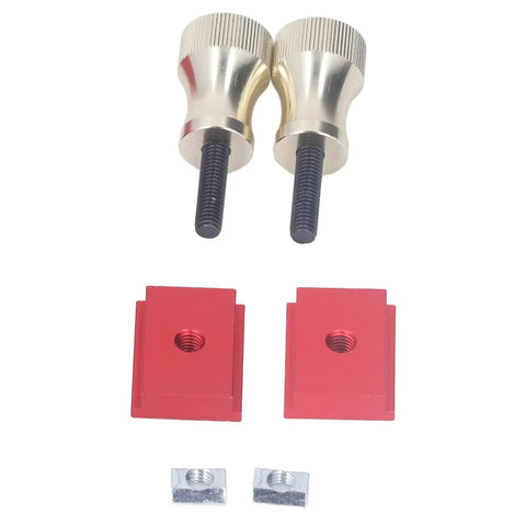Rock Solid Bearing Roller Featherboards For Table Saw Aluminum double wheel adjustment knobs and red mounting blocks.