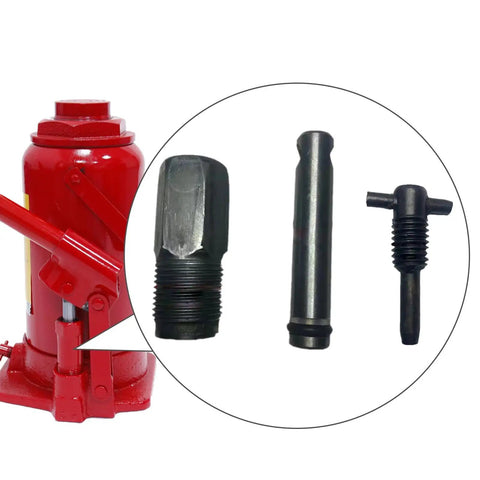 Premium Hydraulic Jack Oil Pump Replacement Kit With Solid Metal Bleed Screw And Straight Shot Piston Assembly components including pistons and bleed screw.