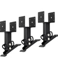 Three heavy duty weatherproof adjustable roof riser brackets for balcony and patio pergola mounts in black metal.