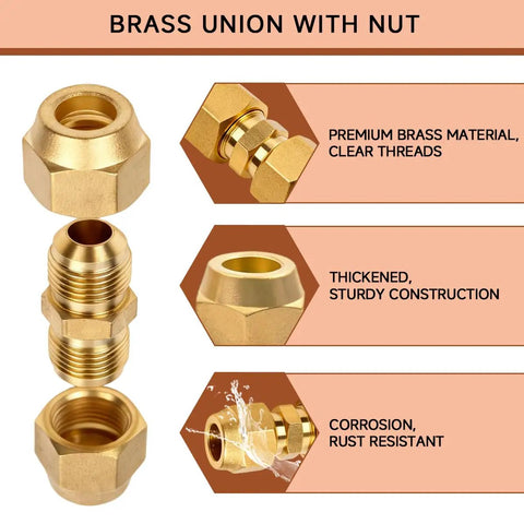 2 Pack Copper Pipe Connectors For Hvac Air Conditioning Repair Weld Free Couplings With Flare Nuts Solid Copper No Sweat Setup Heavy Duty Grip Ready To Roll For Handy Homeowners And Pros brass unions with nuts showing premium construction and clear threads