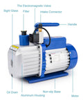 5 CFM 2 Stage Rotary Vane Vacuum Pump with Solenoid Valve for HVAC 110V Half HP Ultimate Vacuum 10 to 15 Pa, side view