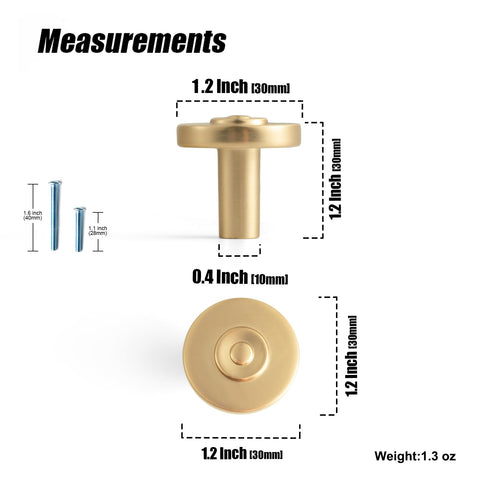 Measurements for Champagne Bronze Cabinet Knobs Set 12 Pack Round Zinc Drawer Knobs For Modern Kitchen And Bath DIY Friendly Hardware