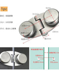 Rock Solid Frameless Glass Door Hinge Flat Open Cabinet Connector For Wine Rack And Pet Crate Killer Quality Stainless Steel hardware image showcasing dual circular fittings and dimensions.