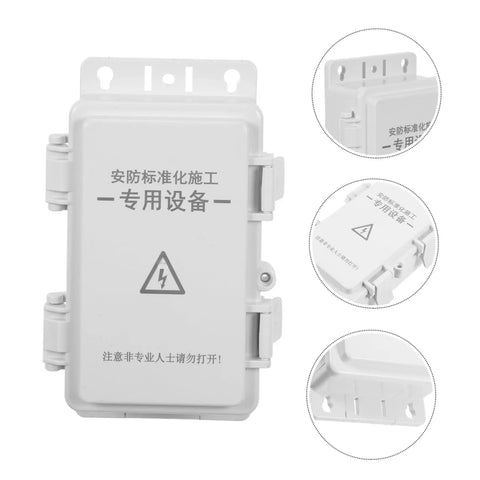 Ultimate Outdoor Waterproof Electrical Junction Box For Surveillance And Electronic Gear Durable Plastic Enclosure with visible safety warning and mounting clips.