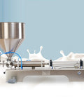 Heavy Duty Pneumatic Filling Machine With Stainless Steel Hopper For Liquids And Pastes Automatic Manual Control Pedal Operated No Hustle Setup For Cosmetics Oil Shampoo Honey 500 To 5000 Ml in stainless steel with large basin.