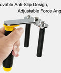 Hand holding Built Like A Tank Portable Drywall Panel Lifter With Anti Slip Rubber Sleeve for easy gypsum board lifting.