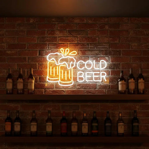 Cold Beer Neon Sign For Pub And Home Bar 12V LED Neon With Flexible PET Backboard Durable Light on brick wall