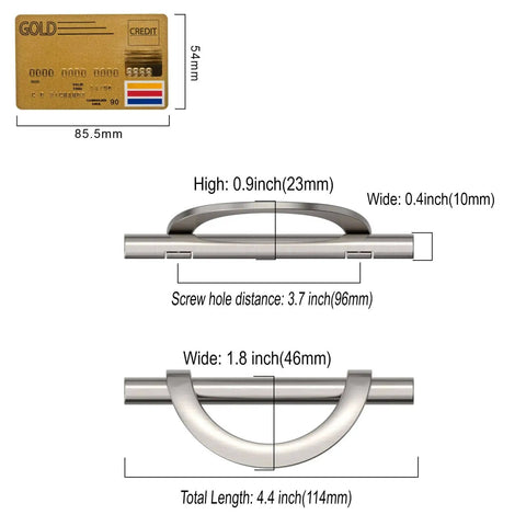 10 Pack Brushed Satin Nickel Cabinet Pulls 3.75 Inch Hole Centers Easy Install Kitchen Cabinet Handles Hardware For Cabinets And Drawers Durable Long Lasting Modern Look, side view with dimensions.