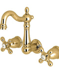 Heritage Wall Mount Bathroom Faucet Polished Brass Finish With Drip Free Ceramic Disc Cartridge, 8 Inch Center, 3 Hole Installation