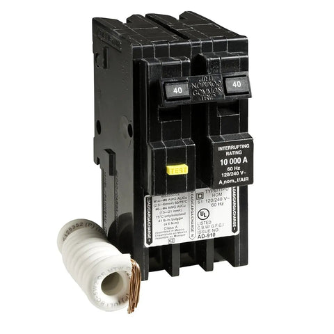 40 Amp 2 Pole GFCI Circuit Breaker For Home Use 120V 240V AC 10kA Breaking Capacity Plug In Mount Residential Class A Wire Range 12 AWG To 4 AWG Copper Or Aluminum