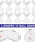 Image showing 10 L-shaped and 10 ball-shaped Straight Up Clear Silicone Baby Corner Guards for kid safety, size 1.6 inches.