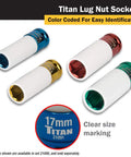 Product image of 4-Piece 1/2-Inch Drive Non Marring Impact Deep Lug Nut Socket Set With 6-Point 17mm, 19mm, 21mm And 22mm Deep Sockets