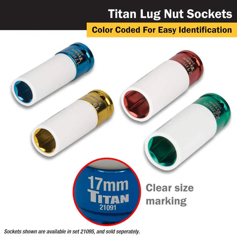 Product image of 4-Piece 1/2-Inch Drive Non Marring Impact Deep Lug Nut Socket Set With 6-Point 17mm, 19mm, 21mm And 22mm Deep Sockets
