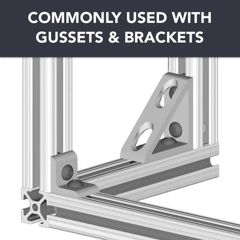 Centered Slide-In T-Nuts 10-32 For 10 Series Aluminum Extrusions in gusset and bracket setup with black zinc finish