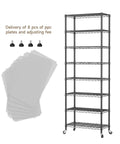 8 Tier Adjustable Metal Wire Storage Shelf Unit For Kitchen Garage And Laundry Beefy Build Sturdy Standing Rack With Rust Resistant Coating And 800lbs Total Capacity Easy Assembly Space Saving Organizer, black metal wire shelf with casters