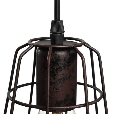 Close-up of the Rad Industrial Wall Sconce With Vintage Metal Cage Shade revealing black metal cage and fixture details.