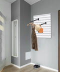 Slatwall Waterfall Hooks Set Of 6, 15.75 Inch Ball Hangers For Easy Closet Organization On Wall with coats, hat, and bag