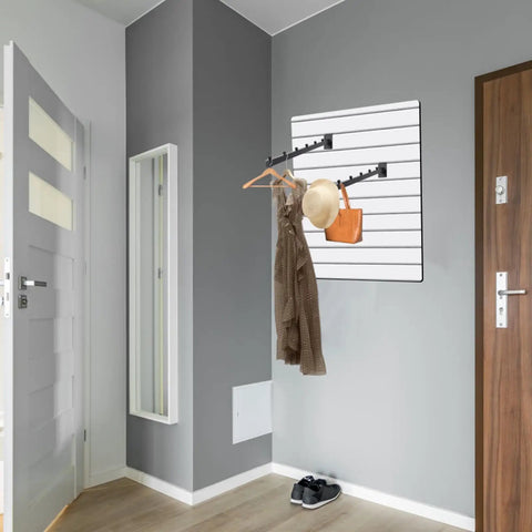 Slatwall Waterfall Hooks Set Of 6, 15.75 Inch Ball Hangers For Easy Closet Organization On Wall with coats, hat, and bag