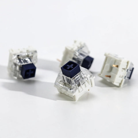 Kailh 35pcs Box Navy Clicky Mechanical Keyboard Switches, 3-Pin 95gf Pre-Lubed Heavy Force Switches For Custom Keyboards, Bold Tactile Click With Smooth Actuation Right Out Of The Box, transparent housing close-up