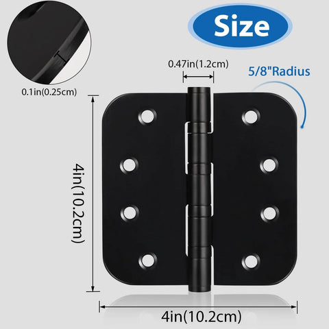 Diagram displaying dimensions of Stainless Steel Ball Bearing Door Hinges 4x4 Inch Heavy Duty Black Finish Five Eighths Inch Radius Corners.