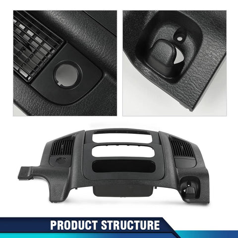 PIT66 dash center radio bezel trim panel with storage box, solid black for Dodge Ram 1500/2500/3500