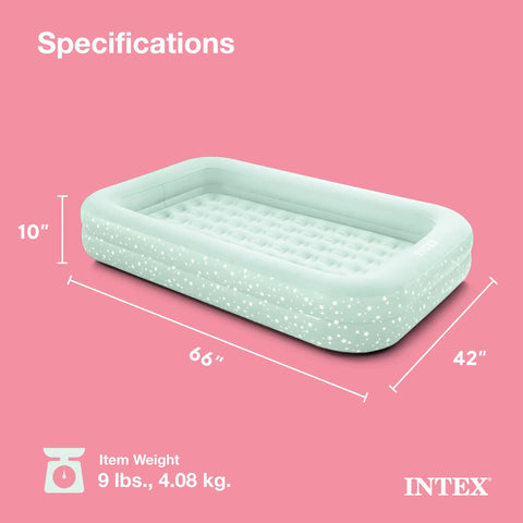 Kids Travel Air Mattress With Raised Sides And Hand Pump Portable Blow Up Bed For Sleepovers Naps And Travel Plush Surface