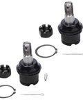 Dodge Ram 4x4 Front 10-Piece Suspension Kit for 03-08 2500 3500 Megacab, Heavy Duty Front End Overhaul With Steering Damper, Tie Rods, Ball Joints, Control Arms, And More For A Rugged Ride. Two black metal ball joints with clips and cotter pins