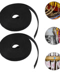 Two Rolls Black Reusable Hook Loop Cable Ties For Hassle Free Cord Management And Keep Your Desk Setup Looking Sharp While Delivering A Rock Solid Grip On All Your Power Cords shown coiled for cable organization.
