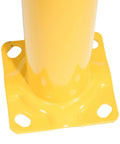 Base plate of Real Deal Heavy Duty Steel Pipe Safety Bollard 36 Inches Tall Four Point Five Inch Wide Powder Coated Safety Yellow.