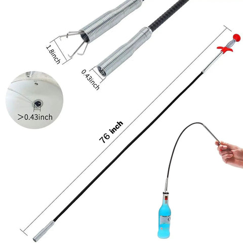 76 Inch Drain Snake Clog Remover With Flexible Grabber Claw For Toilet, Sewer, Shower, Kitchen And Bathroom Tub Cleaning; Ultra Slim Reach-Anywhere Reacher Tool For Quick No-Sweat Gutter, Drain And Pipe Cleanout