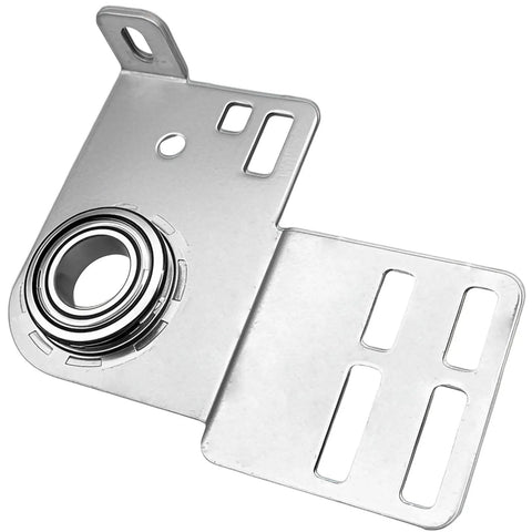 Heavy Duty Tough As Nails Bearing End Plates Brackets For Garage Doors 3 3/8 Inch 2 Inch Track Compatible With Wood Or Steel Doors Stainless Steel Rust Resistant Quiet Operation 2 Pack, close-up view of bracket
