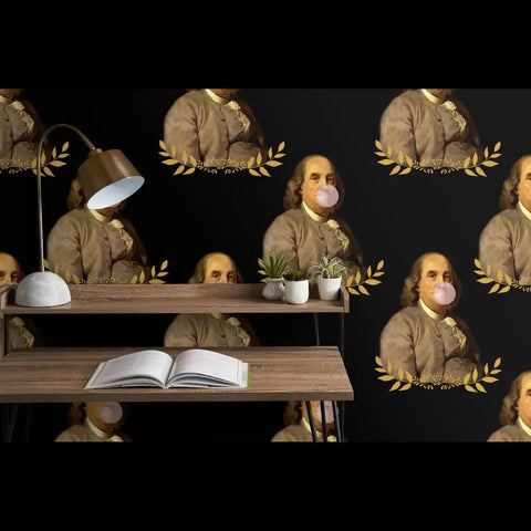 Benjamin Franklin Pvc Free Vintage Hero Wallpaper featuring Dang Tough Polyester Blend and Rugged Linen Texture in a stylish interior.