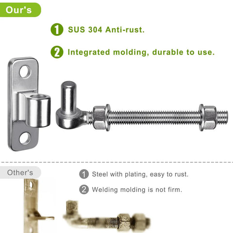 6 Inch J Bolt Gate Hinge And Wall Mount Hinge 2 Pack, Heavy Duty 304 Stainless Steel, One Piece No Weld Design, Ideal For Farm Fence Garden Metal Gates, Load Capacity Up To 500 Lb. stainless steel gate hinge kit with wall mount plate and threaded bolt